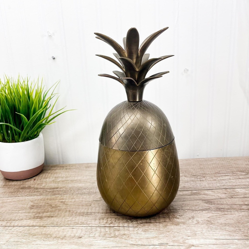 Vintage Solid Brass Pineapple Storage: Hollywood Regency Bookshelf Decor